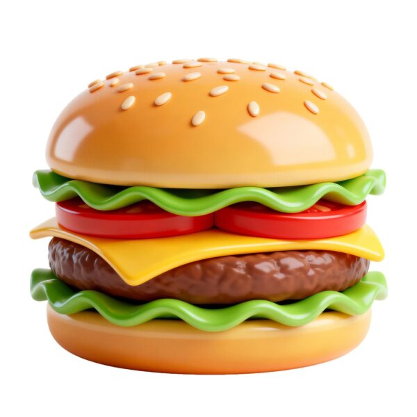 3D Glossy Cheeseburger Icon Isolated PNG