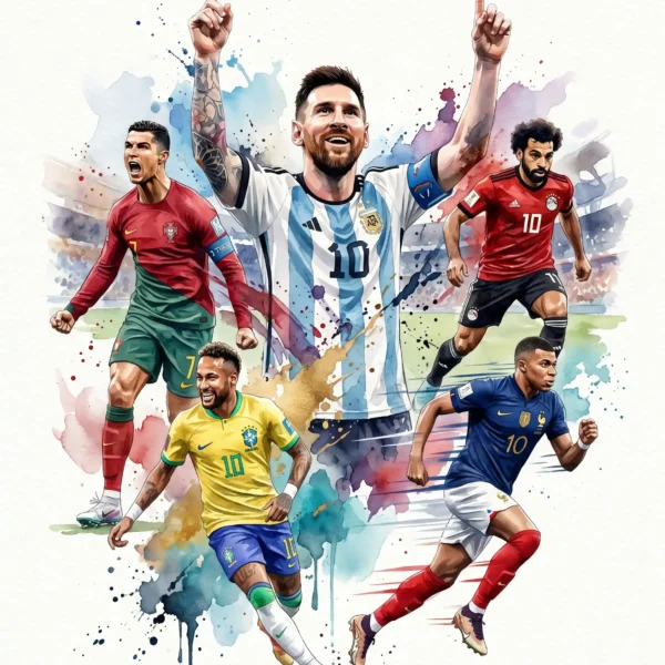 Legends in Watercolor: Fine-Art Football Superstars Collage | Premium Sports Artwork